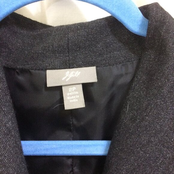 J. Jill Blazer Asymmetrical Hemline One Button Short Wool Blend Gray Size 2P - Picture 2 of 4